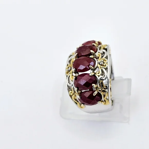 Genuine Rubies & Diamond Ring in Palladium Sterling Silver 18k Sz 6! See 2nd Pic - Picture 4 of 6
